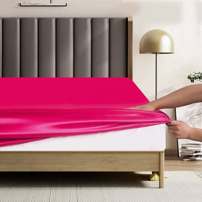ROOEE 6PCS Satin Silk Complete Bedding Set Fitted Sheet Duvet Cover Pillow Cases