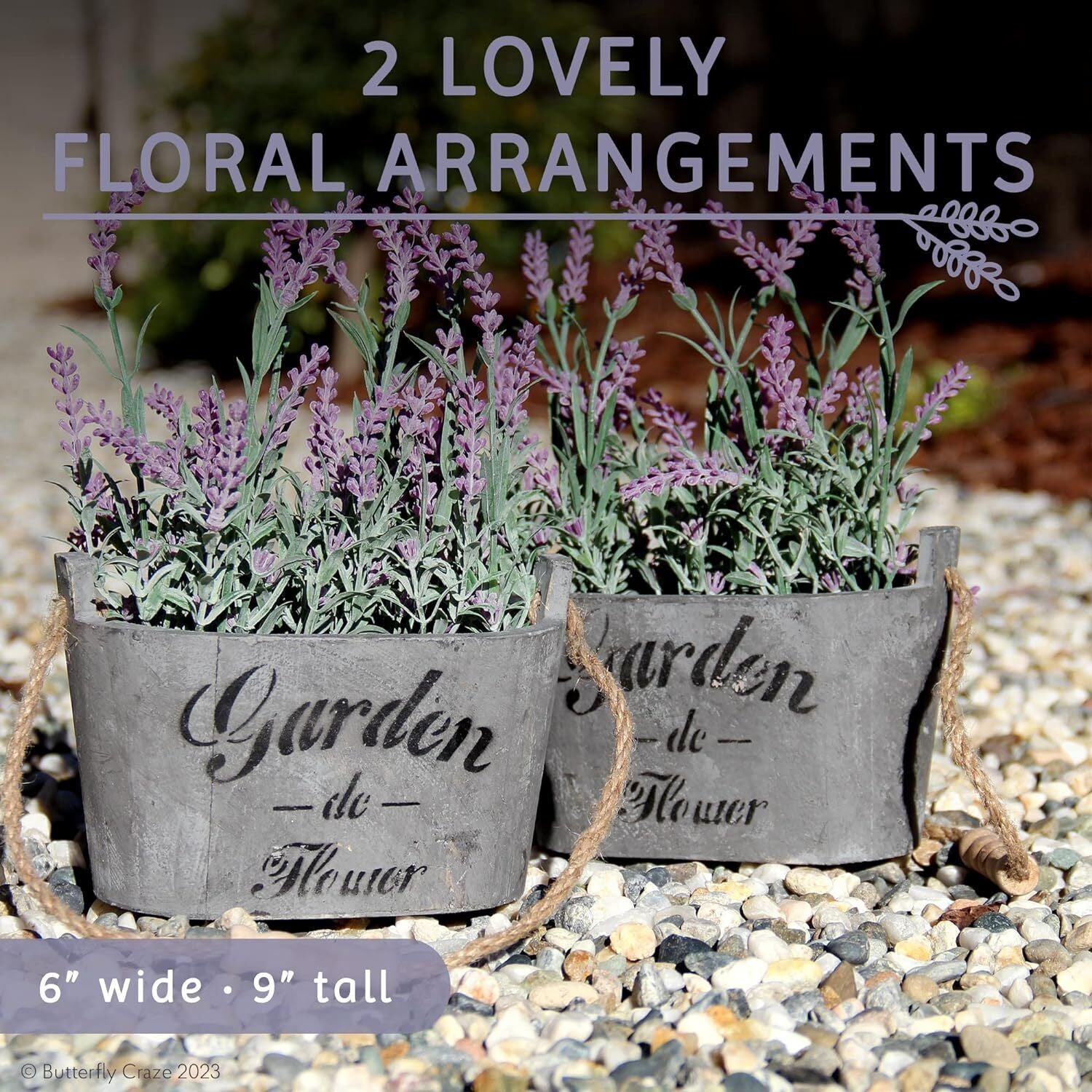 Artificial Lavender Flowers in Bundles Fake Silk Faux Lavender Plant Wooden Pots