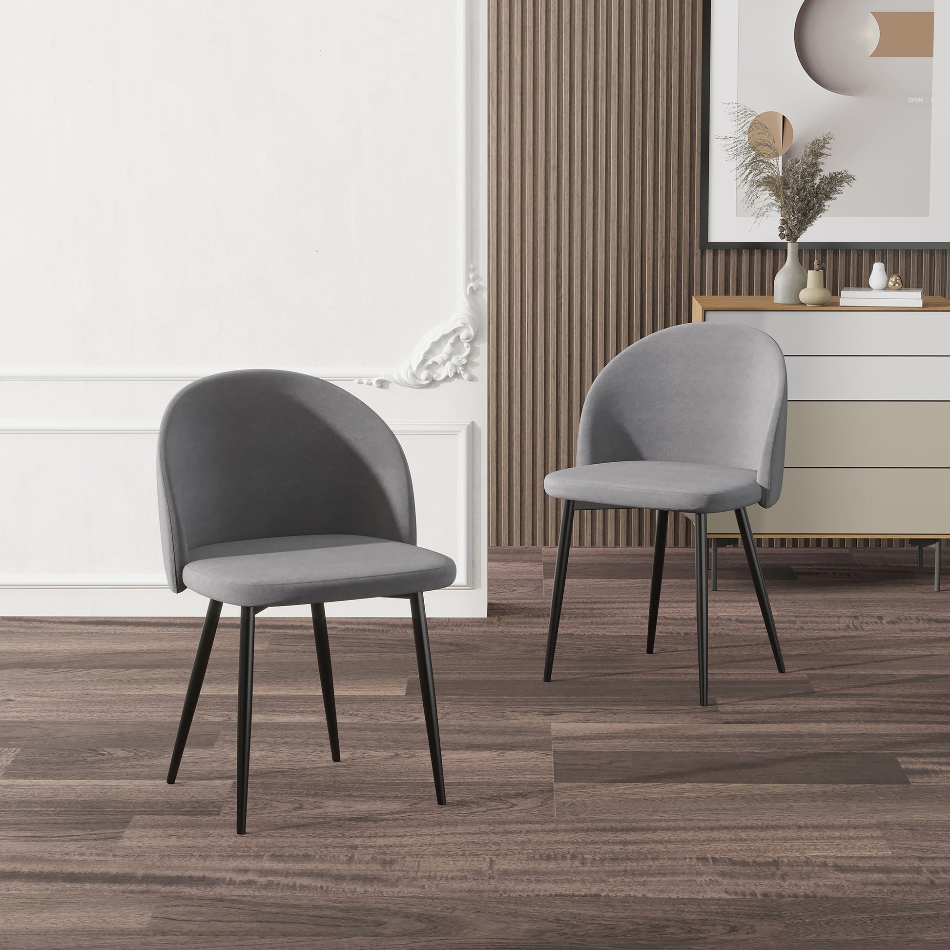 2 Pieces Modern Upholstered Fabric Bucket Seat Dining Chairs Living Room