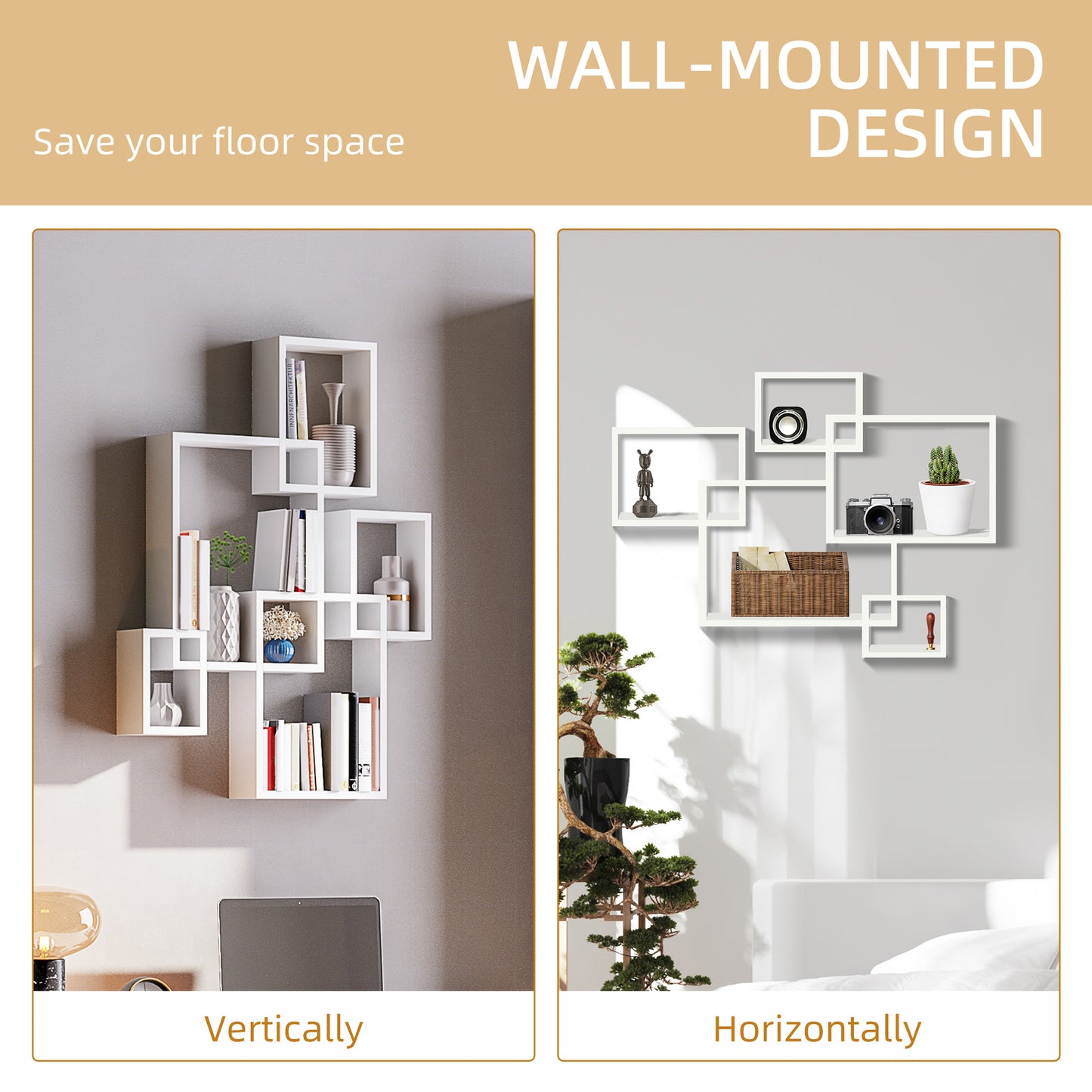 Wall Mounted Interlocking Cube Shelves, Display Wall Shelf for Living Room
