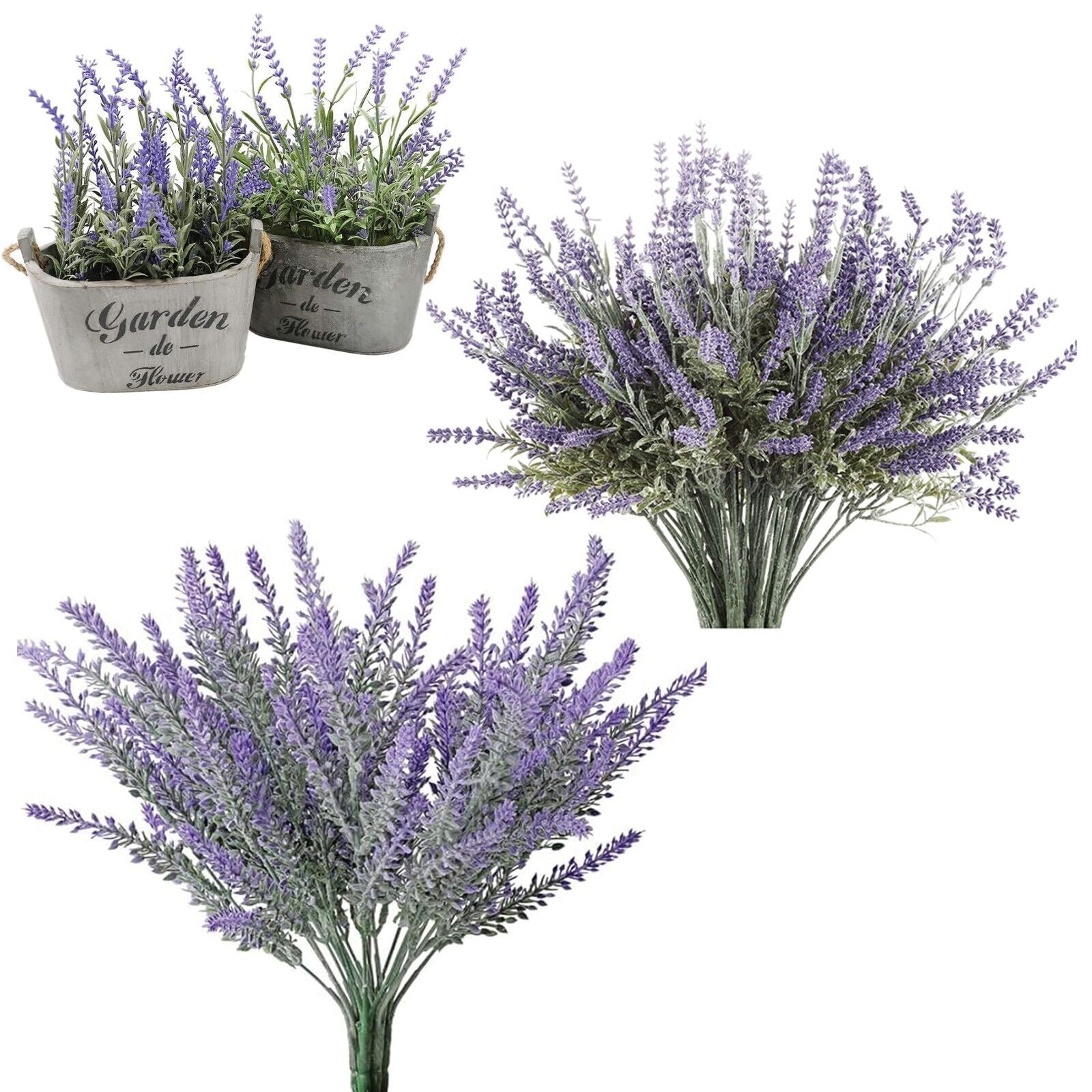 Artificial Lavender Flowers in Bundles Fake Silk Faux Lavender Plant Wooden Pots