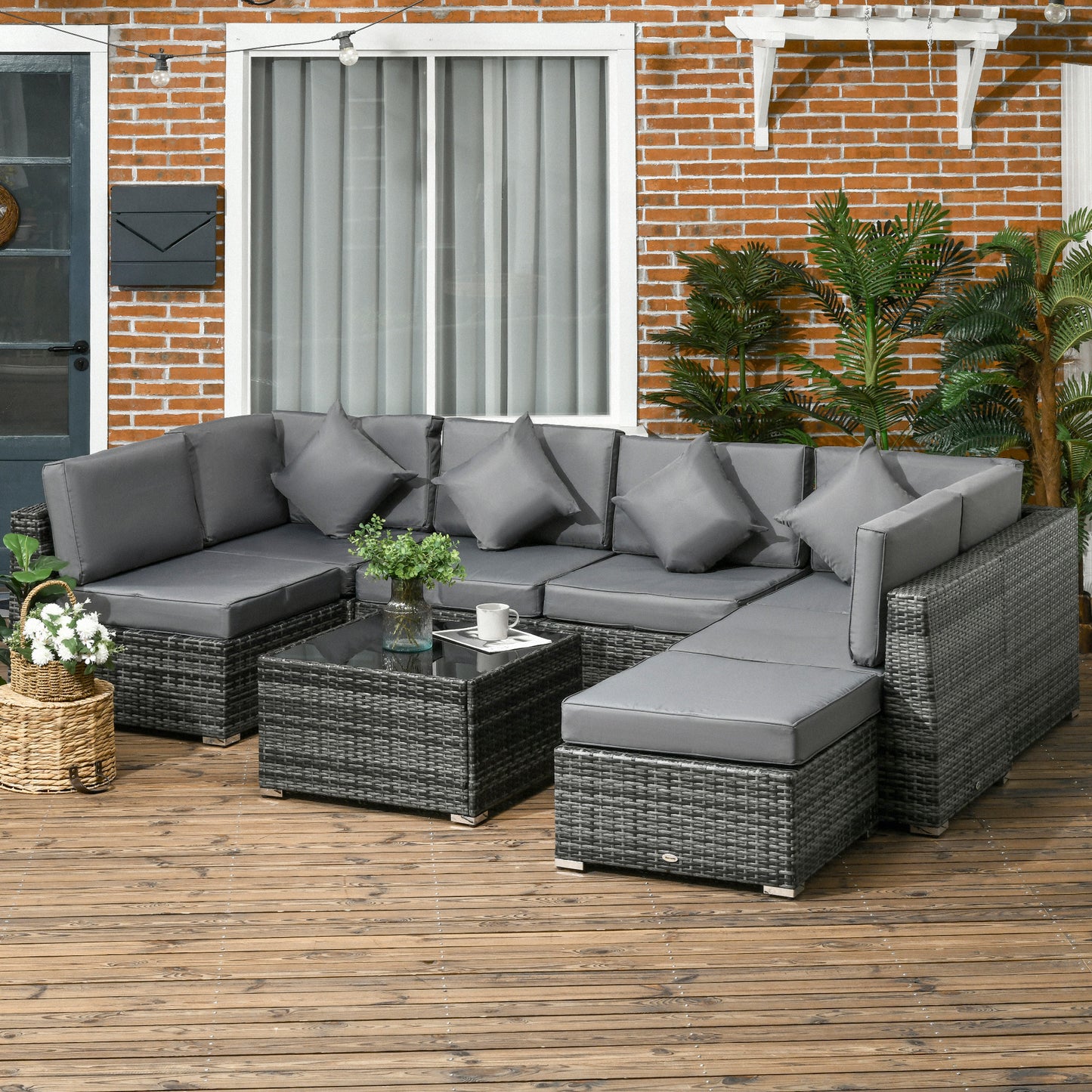 Rattan Outdoor Garden Furniture Patio Corner Sofa Set with Cushions