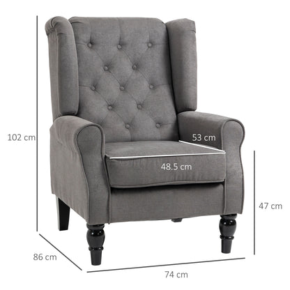 Retro Accent Chair Wingback Armchair with Wood Frame for Living Room