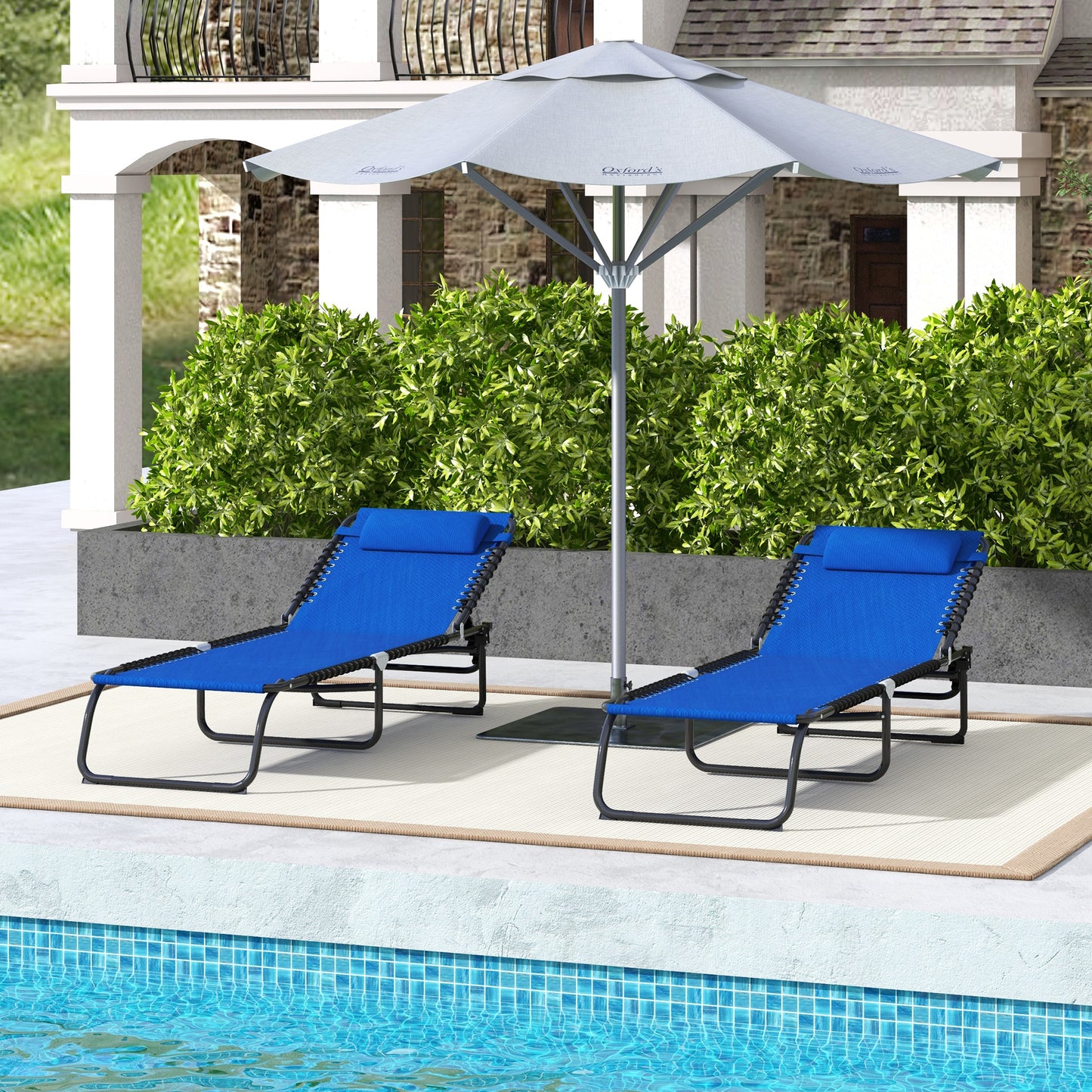 2 Pcs Beach Chaise Lounge 4 Adjustable Positions Sleeping Bed