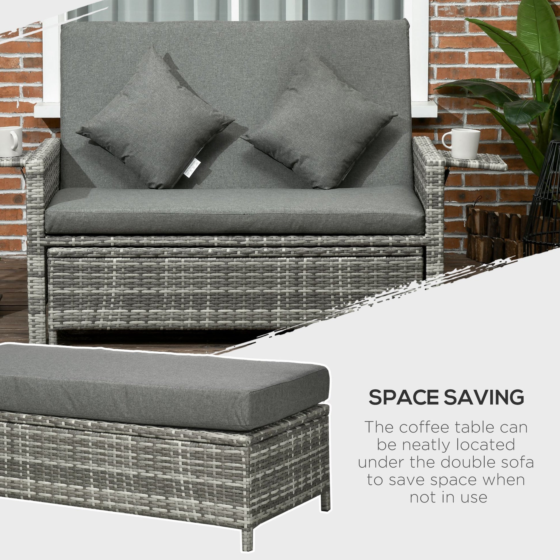 Garden Rattan Furniture Set 2 Seater Patio Sun Lounger Daybed Sunbed