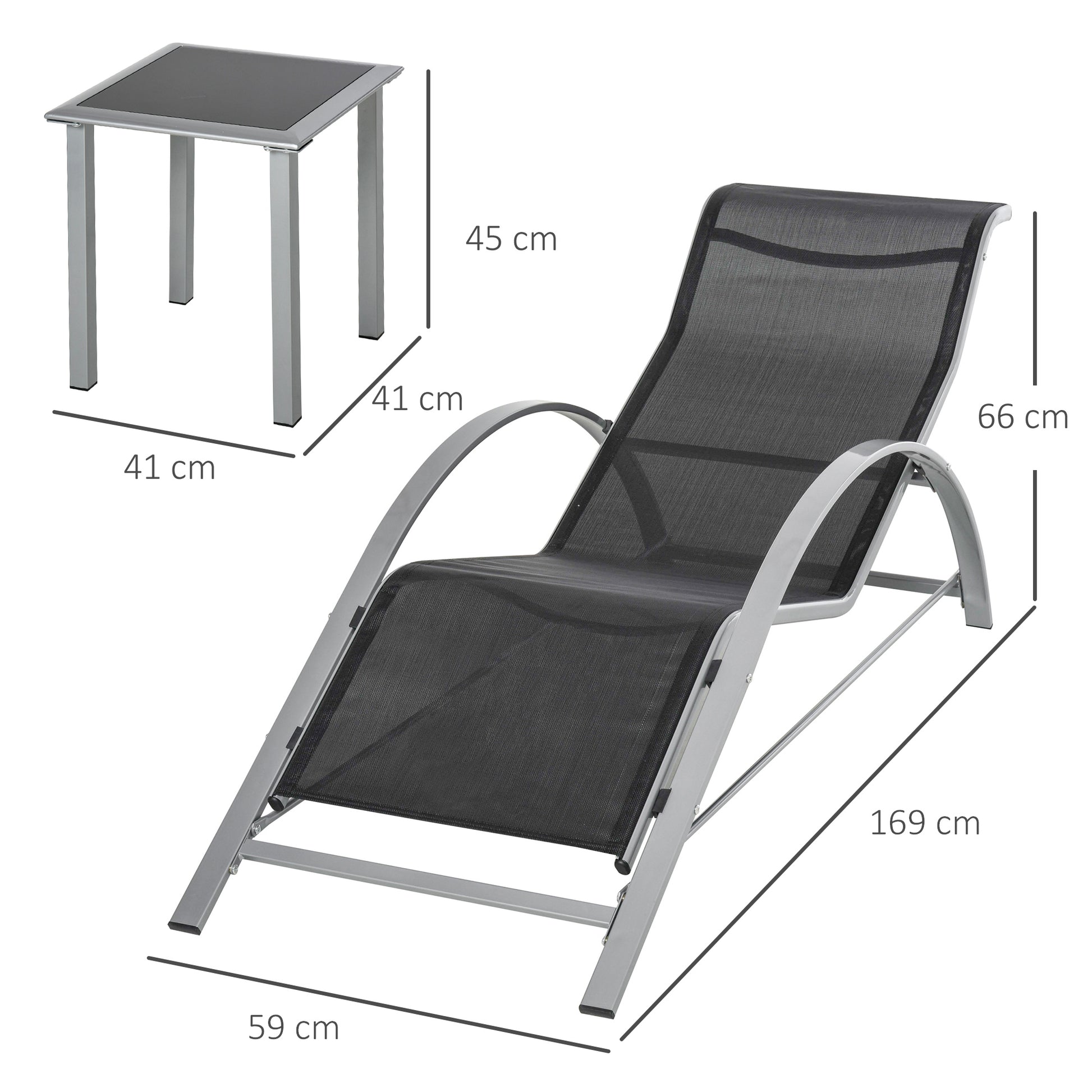 3 Pieces Lounge Chair Set Garden Recliner Chair with Coffee Table for Patio