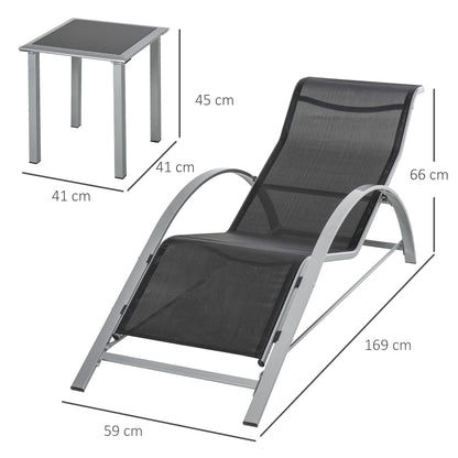 3 Pieces Lounge Chair Set Garden Recliner Chair with Coffee Table for Patio