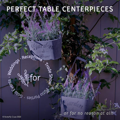 Artificial Lavender Flowers in Bundles Fake Silk Faux Lavender Plant Wooden Pots