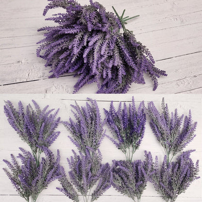Artificial Lavender Flowers in Bundles Fake Silk Faux Lavender Plant Wooden Pots