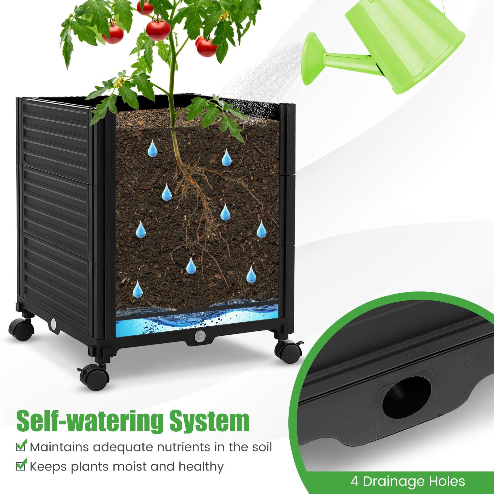 219 Cm Raised Garden Bed with Trellis and Wheels for Climbing Plants