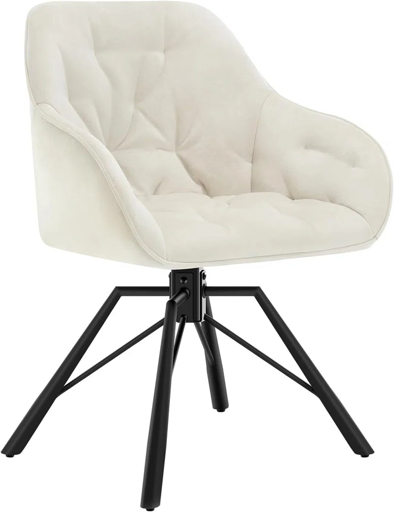 Dining Chair Swiveling, 1X Swivel Chair with Armrests, Dining Chair, Kitchen Chair, Upholstered Chair, Armchair, for Dining Room, Kitchen, Living Room, with Metal Legs, Velvet Cover, Cream