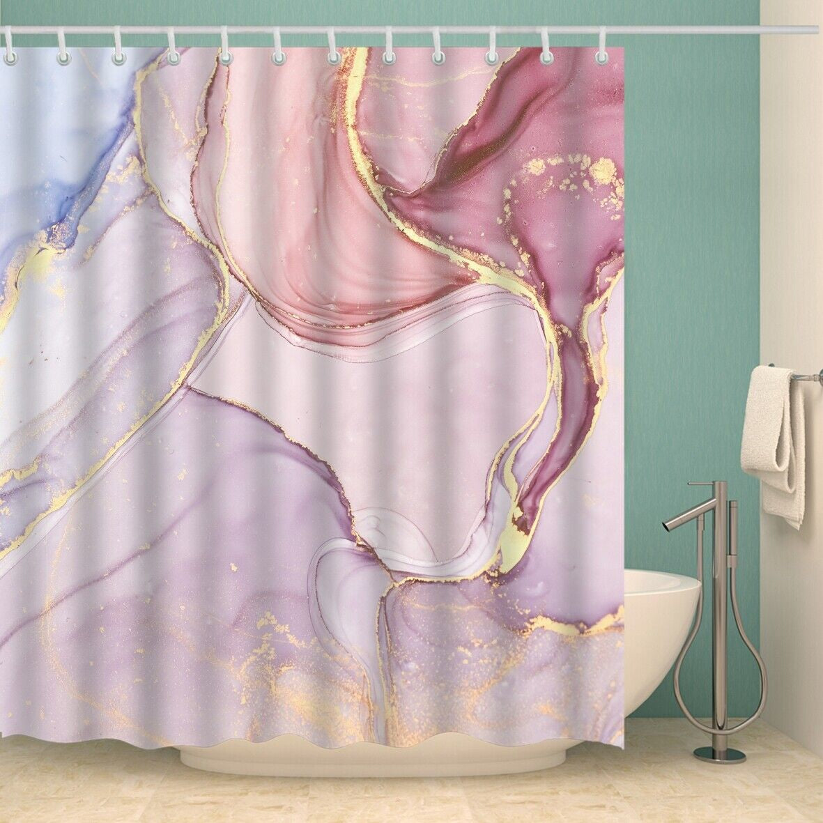 New Waterproof Polyester Fabric Bathroom Shower Curtain Sheer Panel 12 Hooks