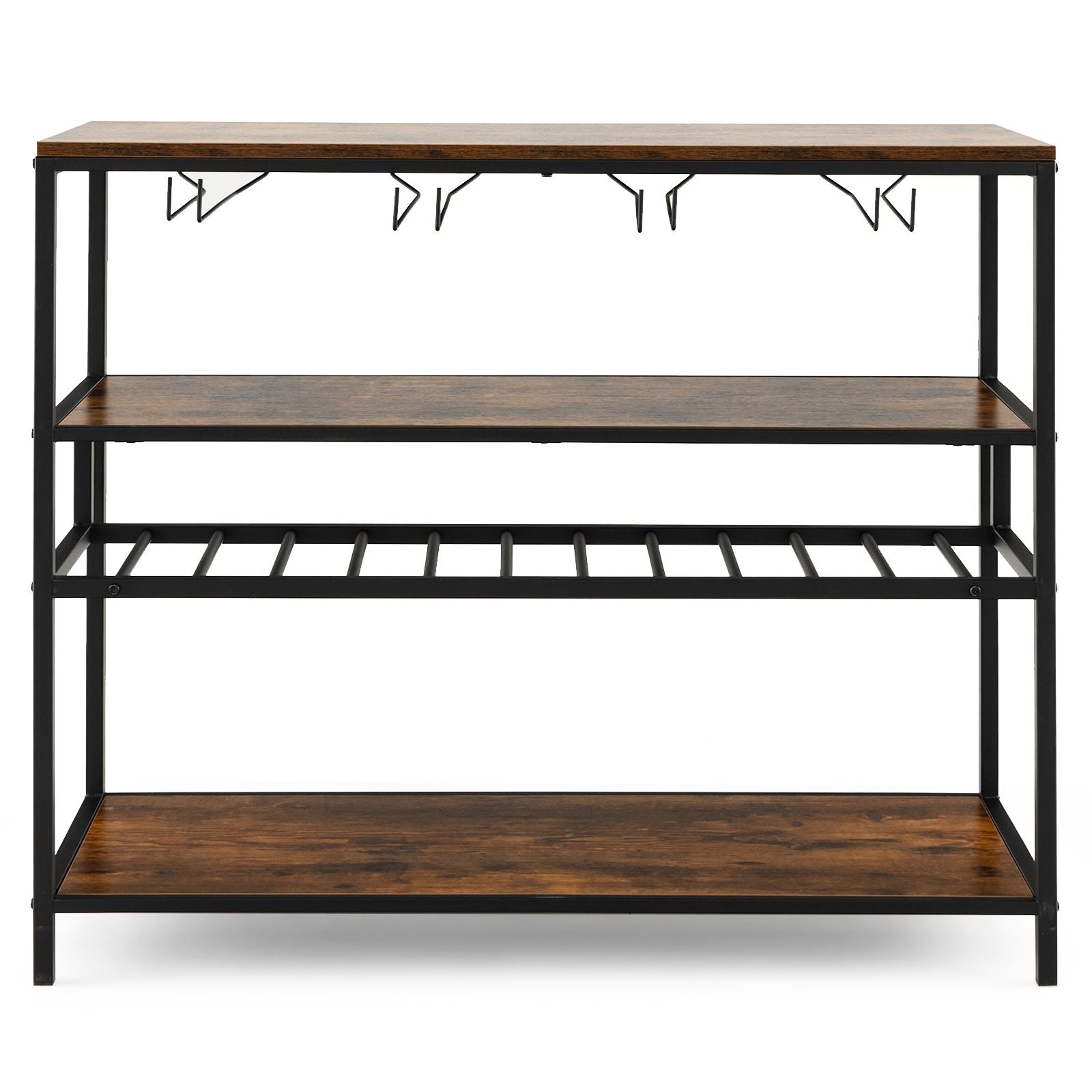 Industrial Bar Cabinet with Wine Rack & 4 Rows of Glass Holders