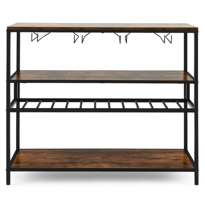 Industrial Bar Cabinet with Wine Rack & 4 Rows of Glass Holders