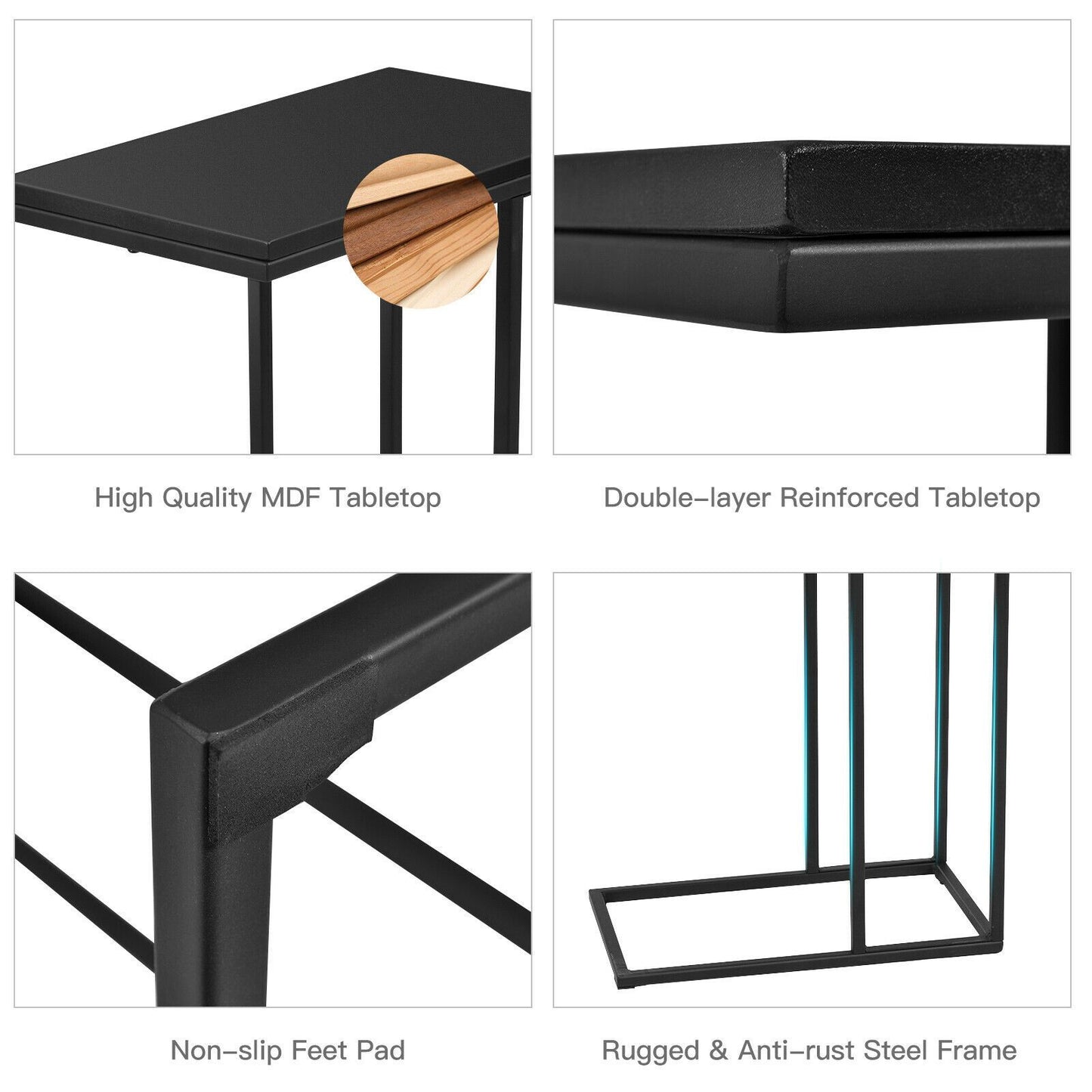 Industrial Sofa Side Table with C-Shaped Style for Living Room