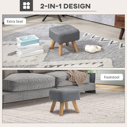 Footstool with Wood Legs, Fabric Foot Stool for Living Room, Bedroom