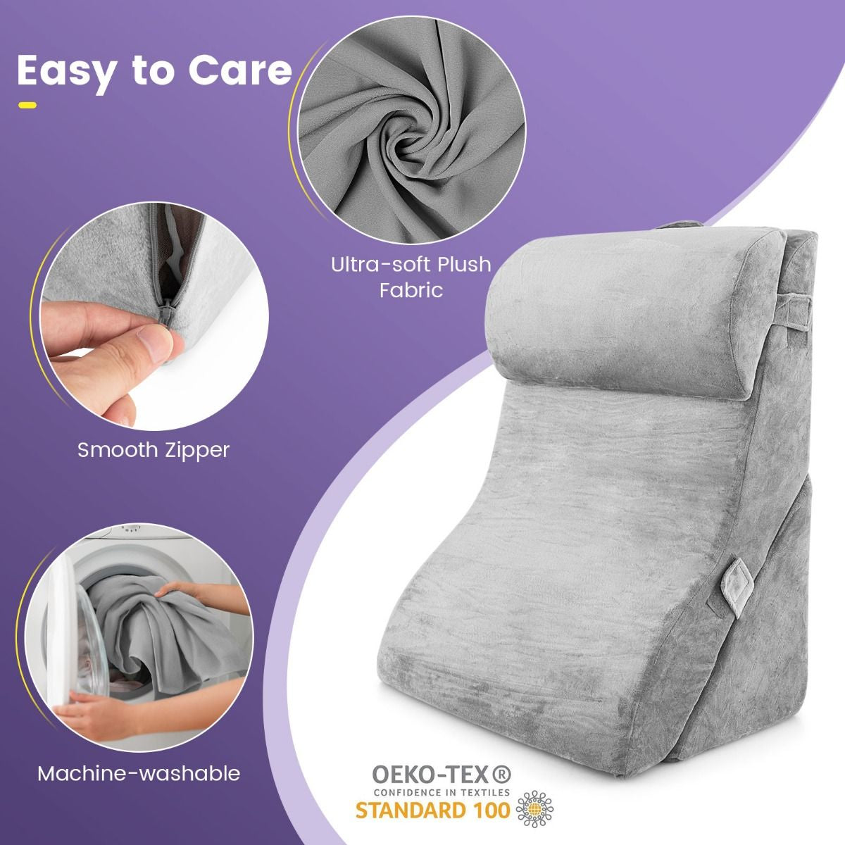3 PCS Bed Wedge Pillow Set with Machine-Washable Cover for Snoring