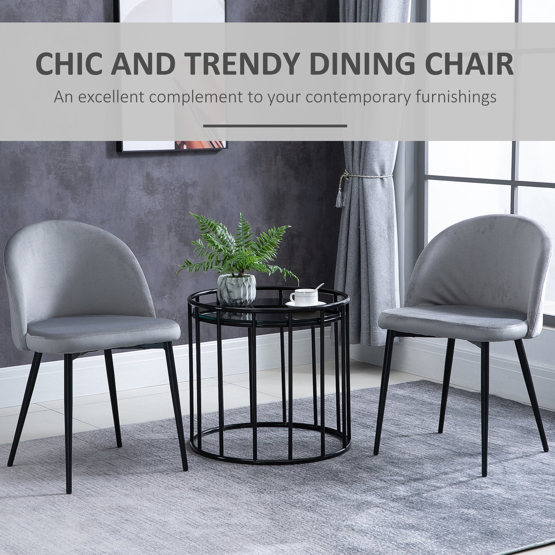 2 Pieces Modern Upholstered Fabric Bucket Seat Dining Chairs Living Room