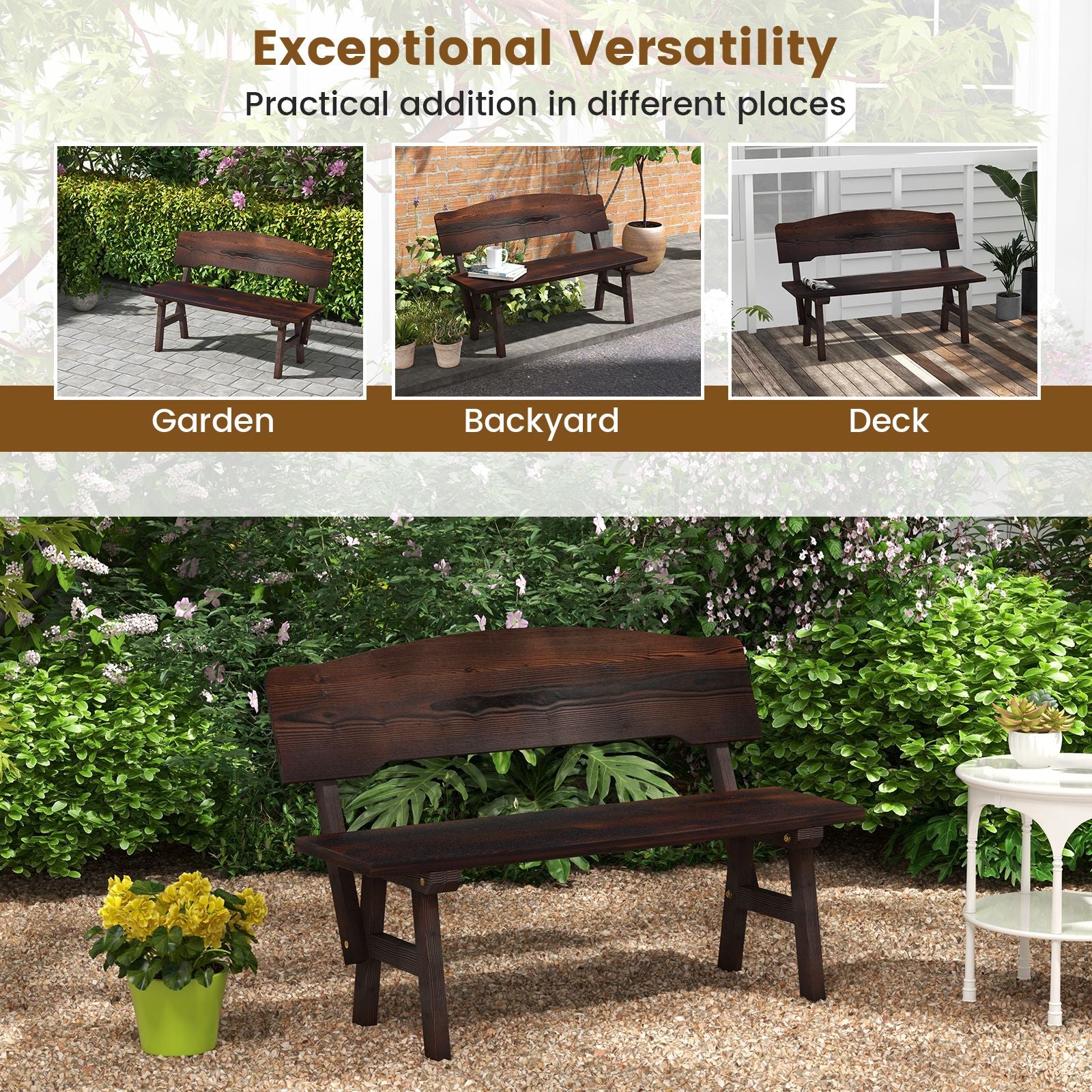 Outdoor Patio Bench with Inclined Backrest for Outside