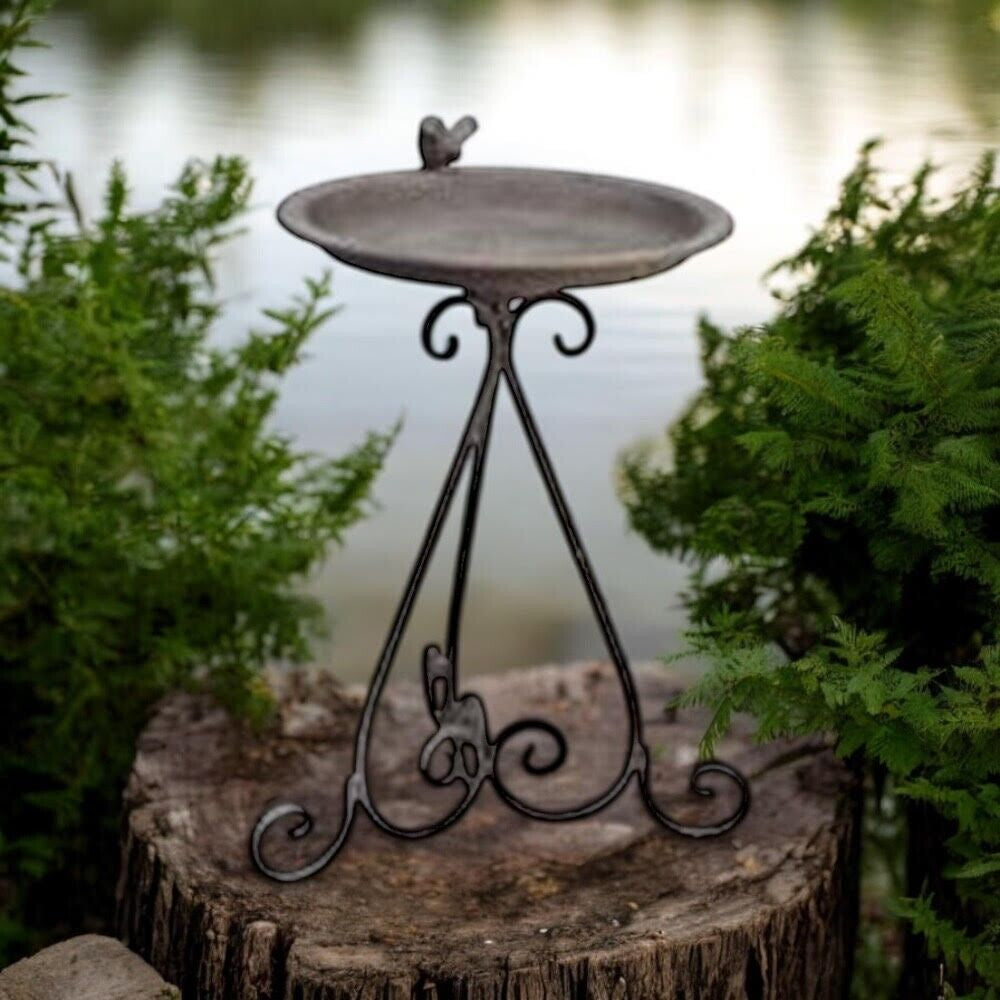 Antique Iron Metal 50Cm Feeder Birdbath for Floral Outdoor Garden Ornament Décor