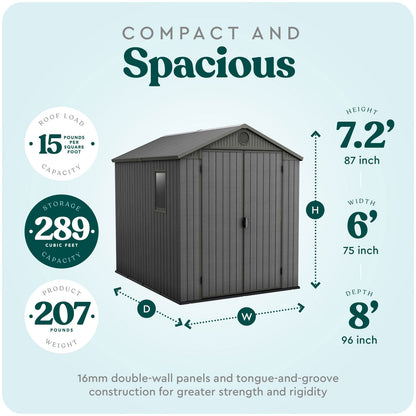 Keter Darwin Outdoor Garden Tool Storage Shed W/Window