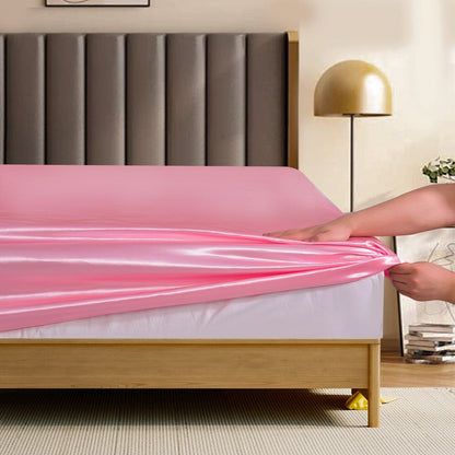 ROOEE 6PCS Satin Silk Complete Bedding Set Fitted Sheet Duvet Cover Pillow Cases