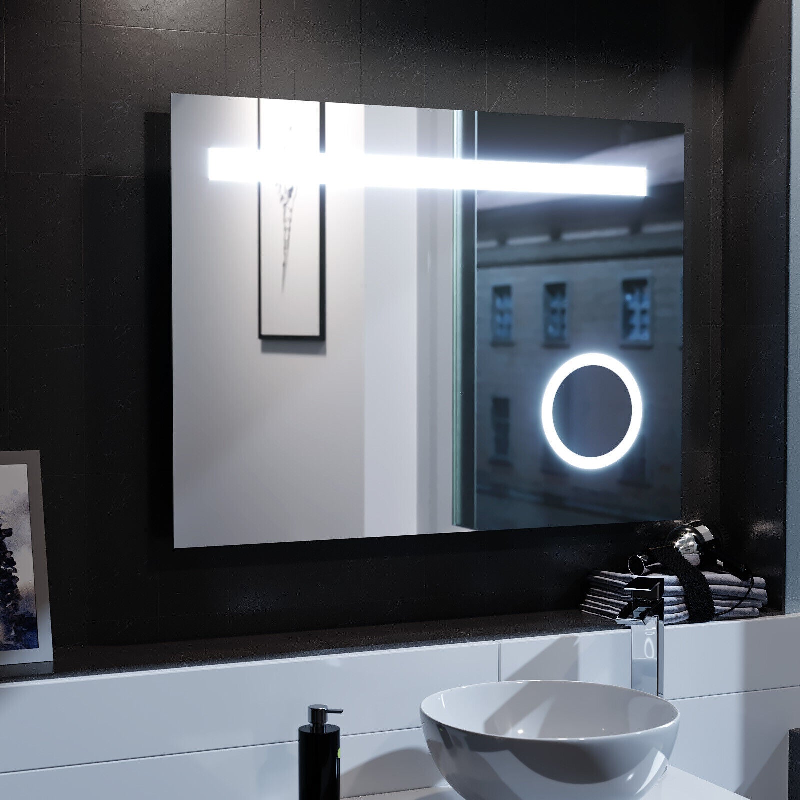 Nes Home Rectangle Illuminated LED 800Mm X 600Mm Bathroom Mirror Demister