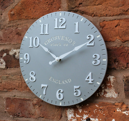 Wall Clock Grey Garden Indoor Outdoor Hand Painted Church Clock Arabic 30Cm