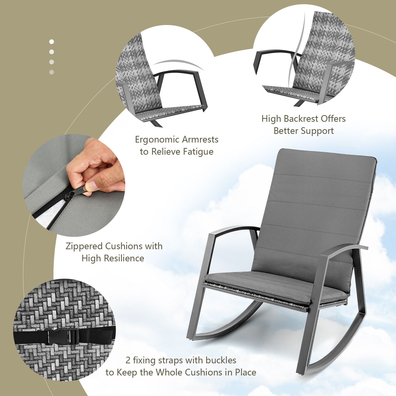 PE Rattan Rocking Chairs with Tempered Glass Side Table