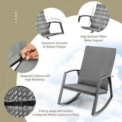 PE Rattan Rocking Chairs with Tempered Glass Side Table