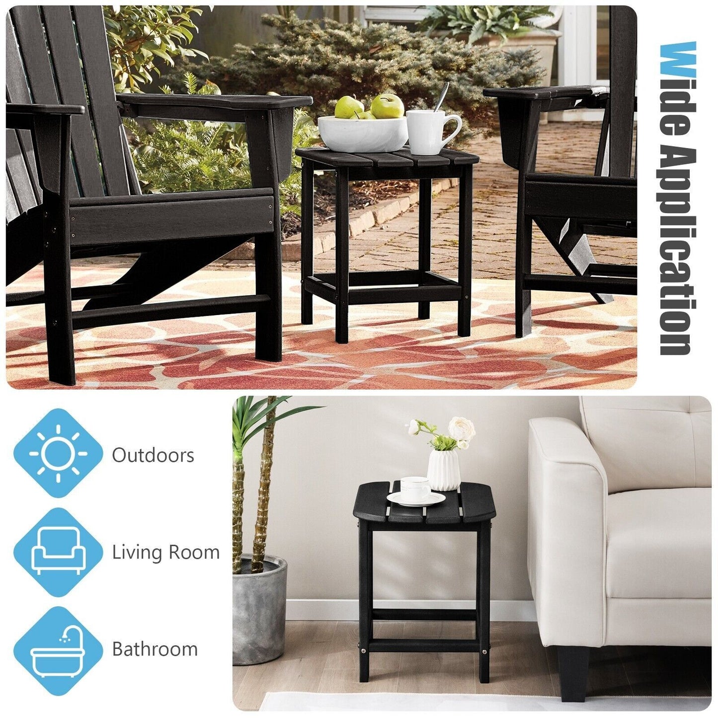 Side Table Indoor Outdoor Garden Patio HDPE Adirondack Rectangular End Table
