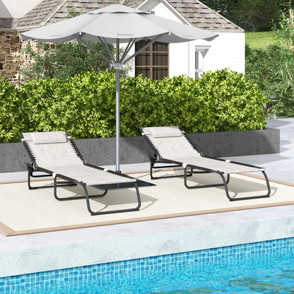 2 Pcs Beach Chaise Lounge 4 Adjustable Positions Sleeping Bed
