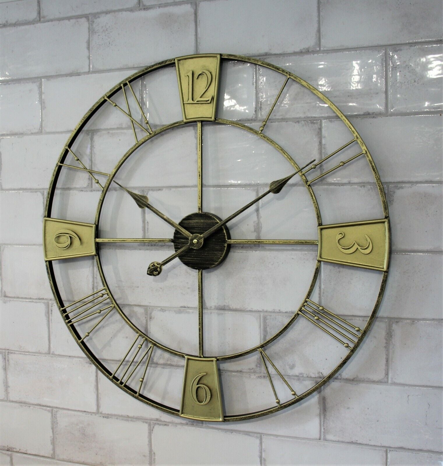 GARDEN WALL CLOCK ROMAN LARGE INDOOR OUTDOOR NUMERALS GIANT OPEN FACE METAL 58CM