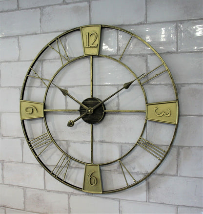 GARDEN WALL CLOCK ROMAN LARGE INDOOR OUTDOOR NUMERALS GIANT OPEN FACE METAL 58CM