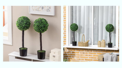 Set of 2 Decorative Artificial Plants Boxwood Ball Trees for Indoor Outdoor
