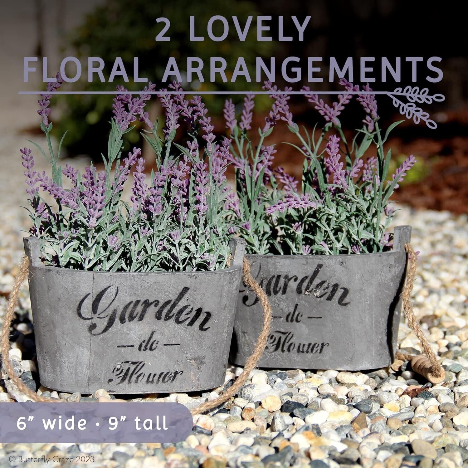 Artificial Lavender Flowers in Bundles Fake Silk Faux Lavender Plant Wooden Pots