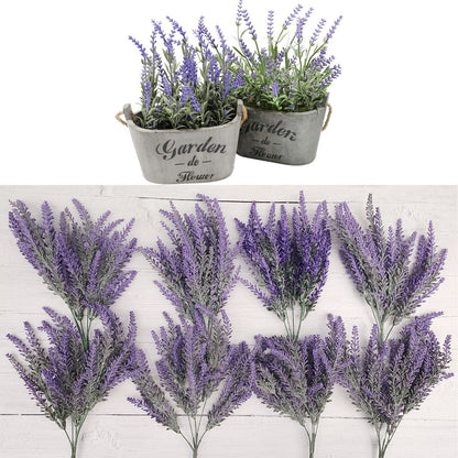 Artificial Lavender Flowers in Bundles Fake Silk Faux Lavender Plant Wooden Pots
