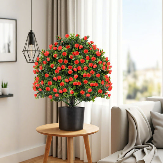 2 Pack Artificial Rose Topiary Ball Tree Faux Shrub Bushes