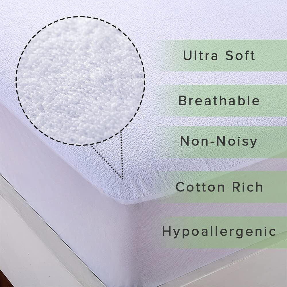 100% Waterproof Extra Deep Terry Mattress Protector Fitted Bed Cover Unisex King