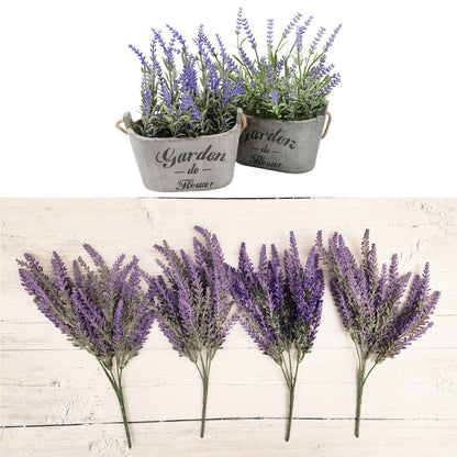Artificial Lavender Flowers in Bundles Fake Silk Faux Lavender Plant Wooden Pots