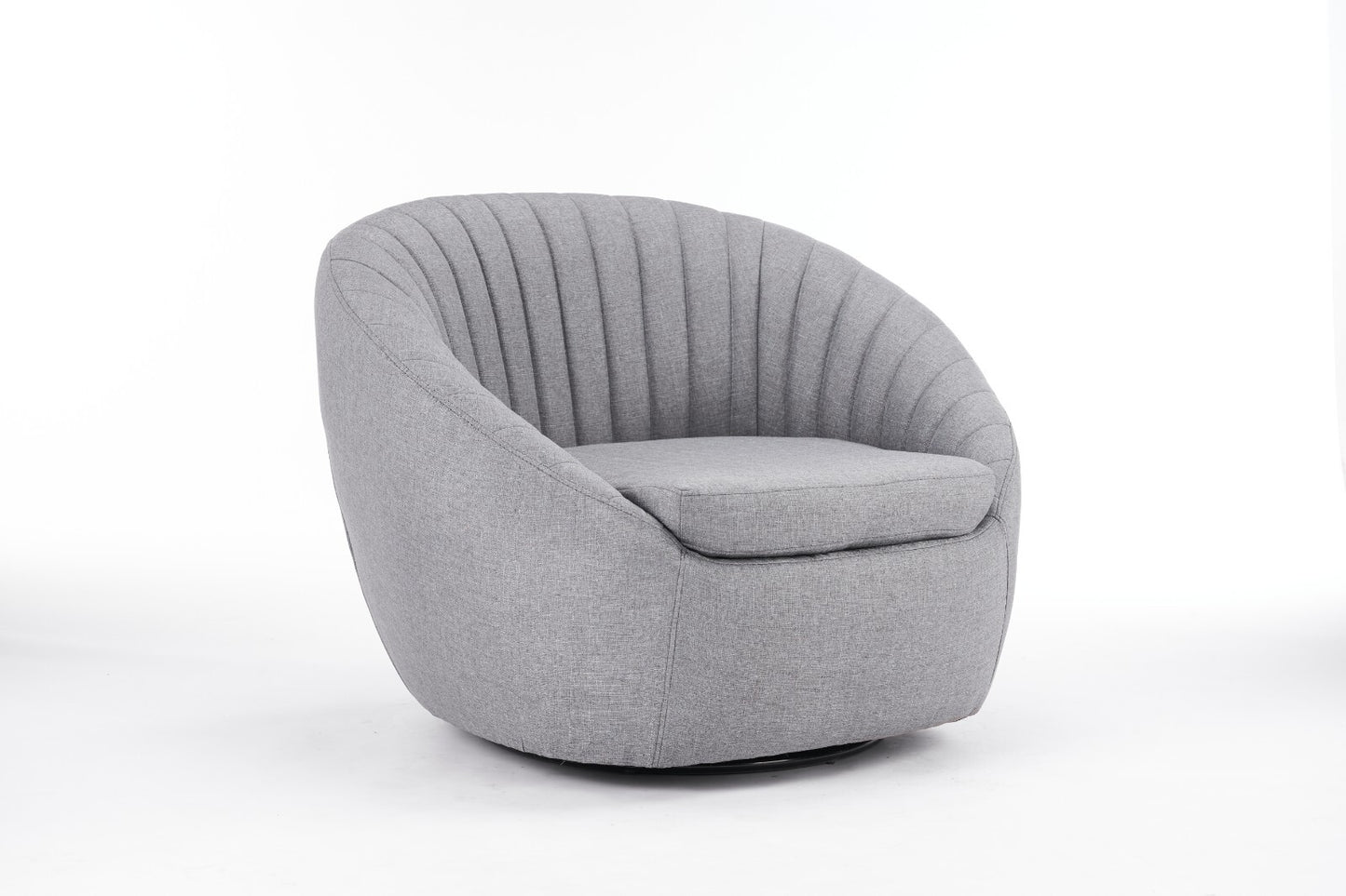 Durable Grey Linen Tub Swivel Dining Chair with Padded Seat for Bedroom, Office