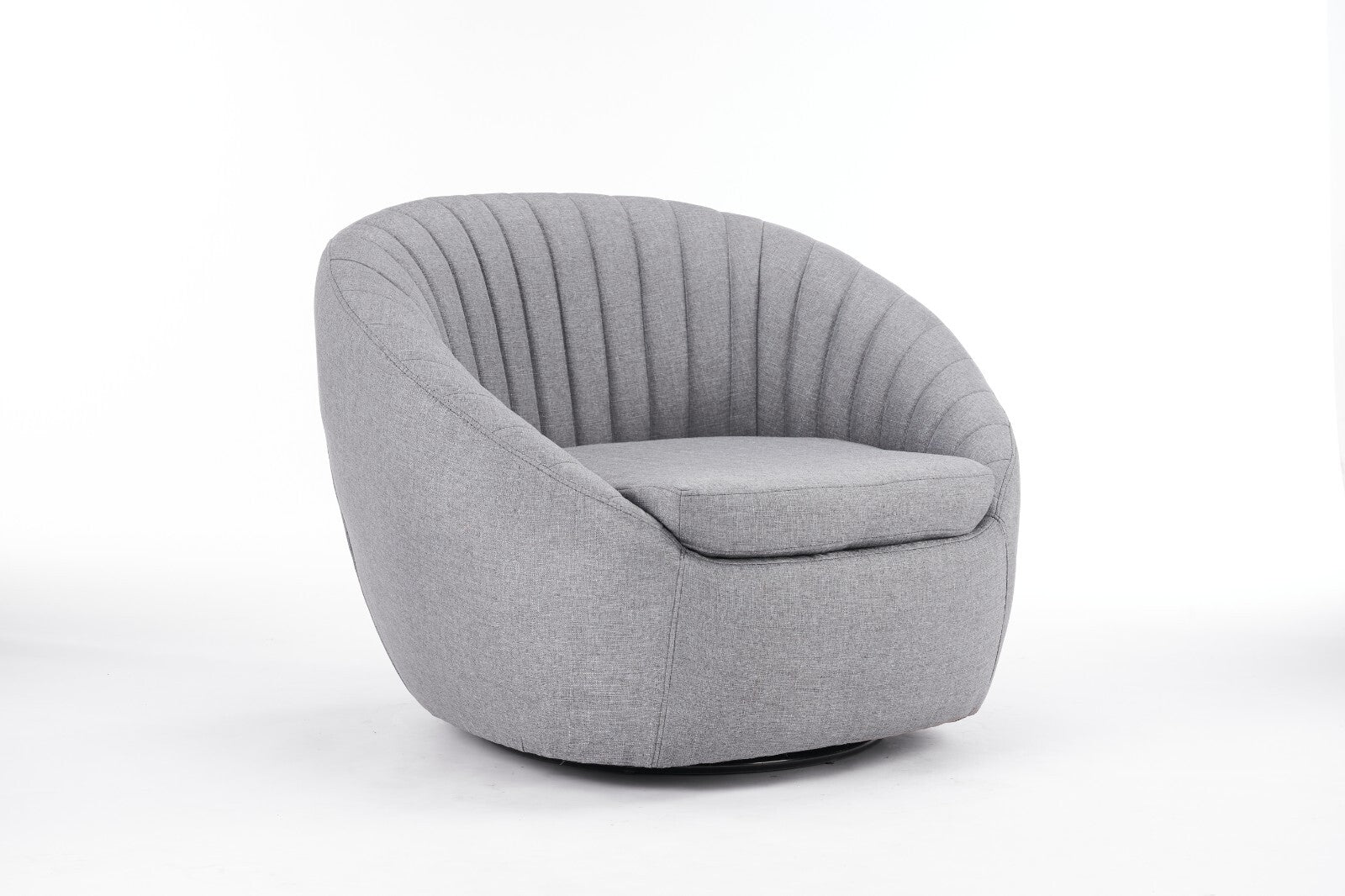 Durable Grey Linen Tub Swivel Dining Chair with Padded Seat for Bedroom, Office