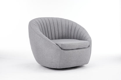 Durable Grey Linen Tub Swivel Dining Chair with Padded Seat for Bedroom, Office