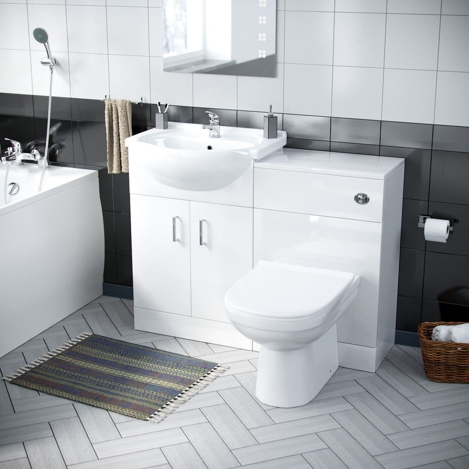 Btwl Toilet Flat Pack Vanity Unit Bath & Taps Complete Bathroom Suite | Debra