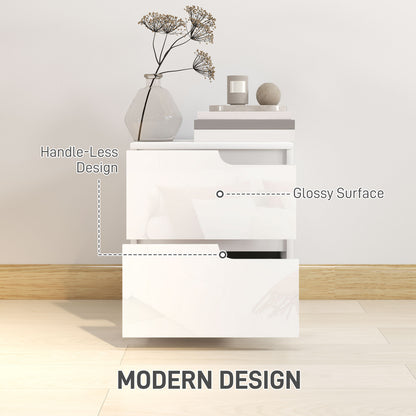 Modern Bedside Table with 2 Drawers for Bedroom, Living Room, White