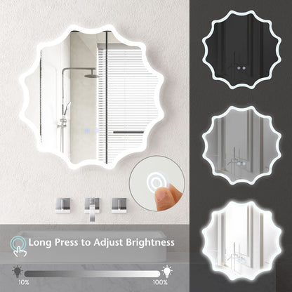 60 X 60 Cm LED Waved Edge round Wall Mirror with 3-Color Lights