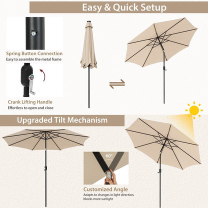 Costway 270Cm Patio Umbrella Cantilever Umbrella Canopy Market Table Umbrella