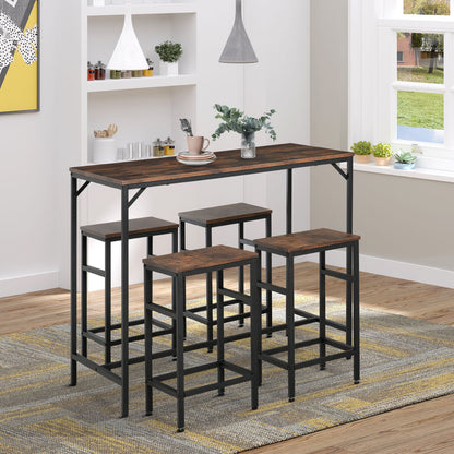 HOMCOM Industrial Rectangular Dining Table Set with 4 Stools for Dining Room