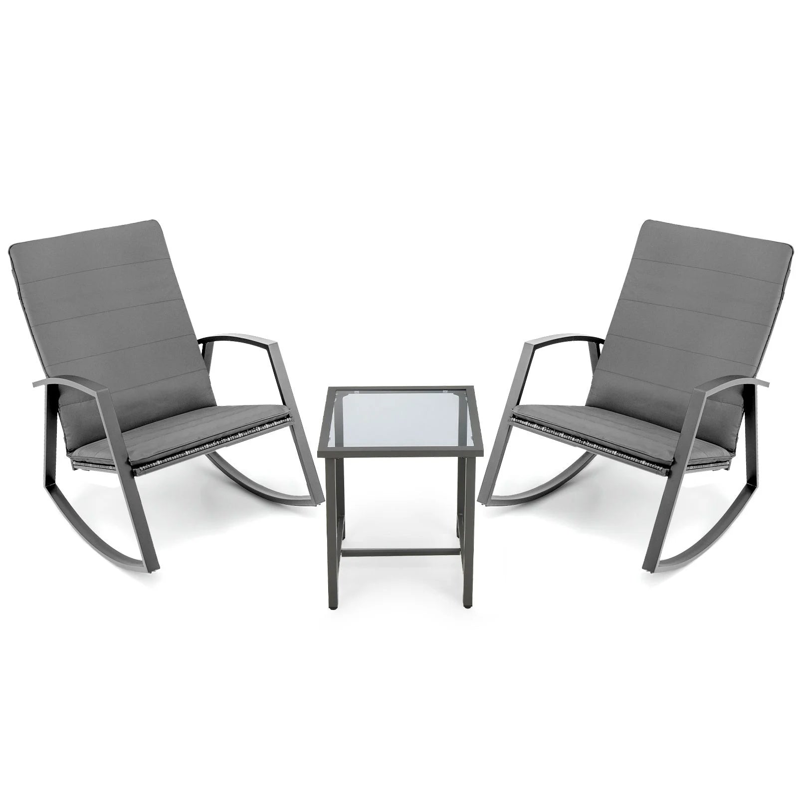 PE Rattan Rocking Chairs with Tempered Glass Side Table
