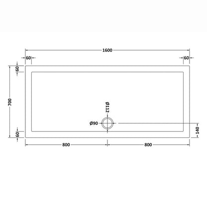 Slim 1600 X 700 Rectangular Stone Resin Shower Tray for Wetroom Enclosure